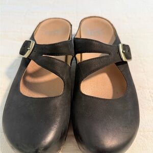 Dansko Black Leather Mules with Buckle